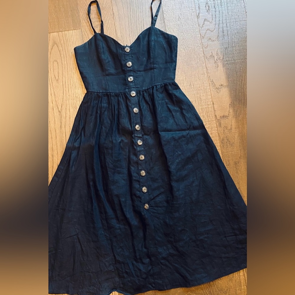 Reformation Black Linen Sweetheart Neckline Midi Dress